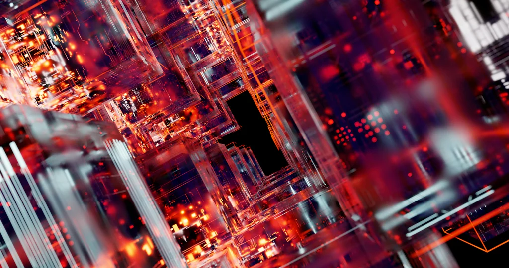 Futuristic digital circuitry with glowing abstract effects