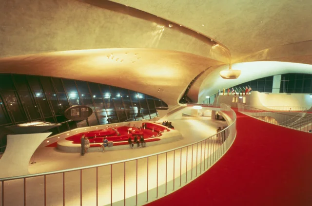 Elegant mid-century terminal interior with sweeping architecture